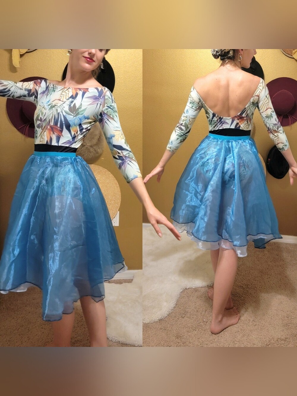 *Blue Tulle Turquoise Organza Skirt Reversible Overlay*
